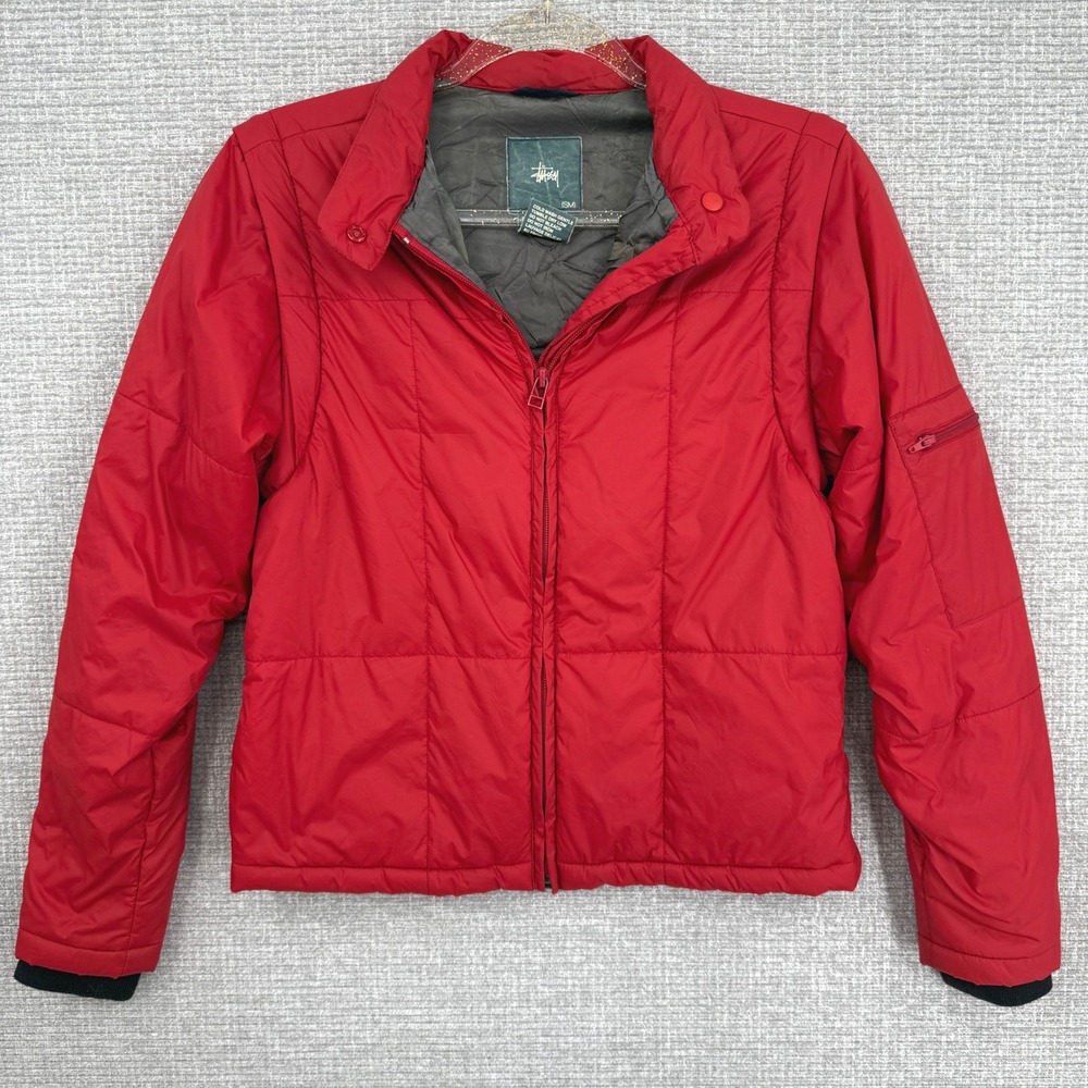 Stussy Red Puffer Jacket / Vest Women's Sz S Full Zip Nylon Quilted Lightweight